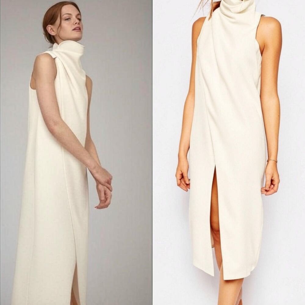 C/MEO Collective Fading Hearts Midi Dress Size M Cream White